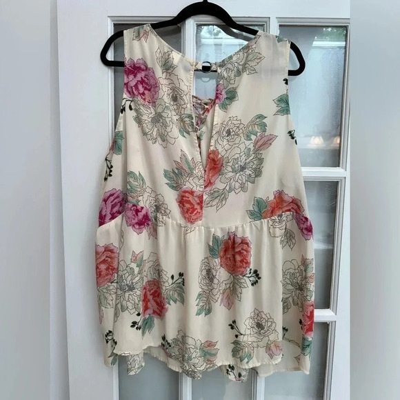 Torrid Ivory Floral Lace-Up Georgette Babydoll Sleeveless Blouse Plus Size 4XL - Picture 4 of 14